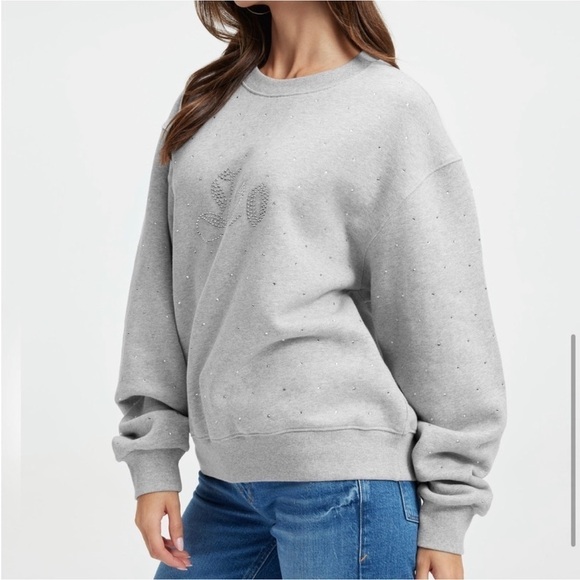 Good American Leo Boyfriend Jeweled Grey Sweatshirt - Picture 8 of 11
